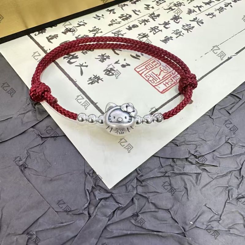 สร้อยข้อมือเงินแท้ 999 Sanrio Kuromi Cinnamon kt Stitch ถักมือ สำหรับคนพิเศษ