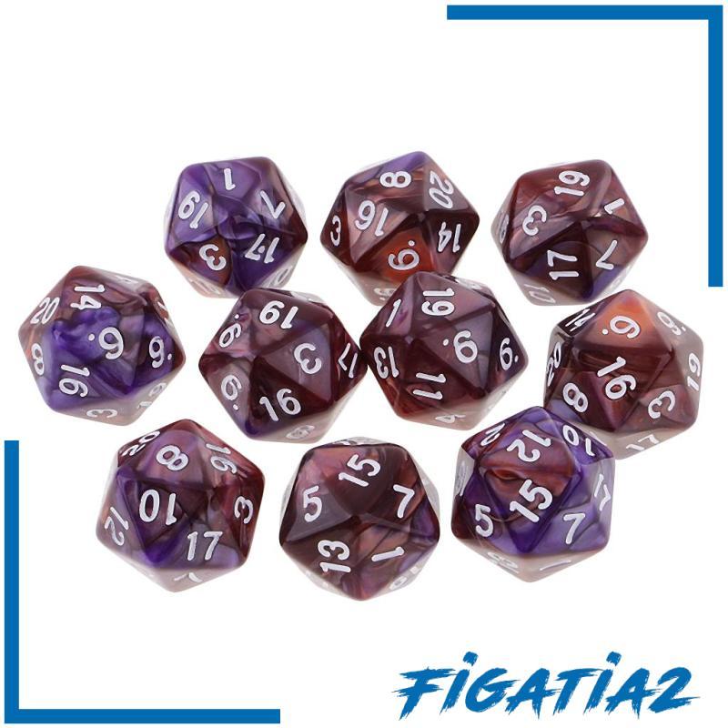[Figatia2] 10 ชิ้น 20 ด้านลูกเต๋า D20 ลูกเต๋า Polyhedral สําหรับ Dungeons และ Dragons เกมตาราง