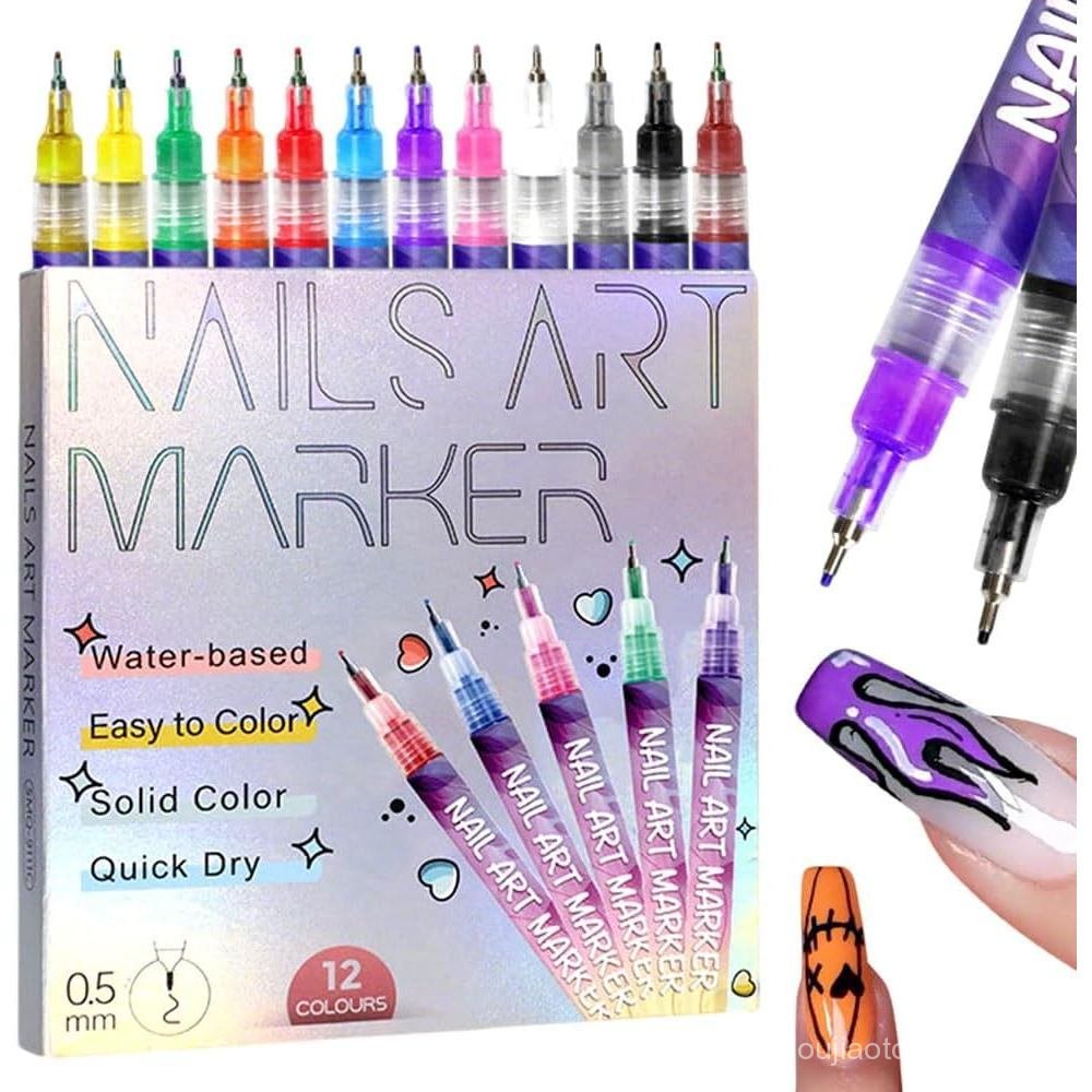 12 Colors Nail Art Pens Set, 2026 New Upgrade Nail Polish Pens for Gel Nails, DIY Quick Dry Graffiti