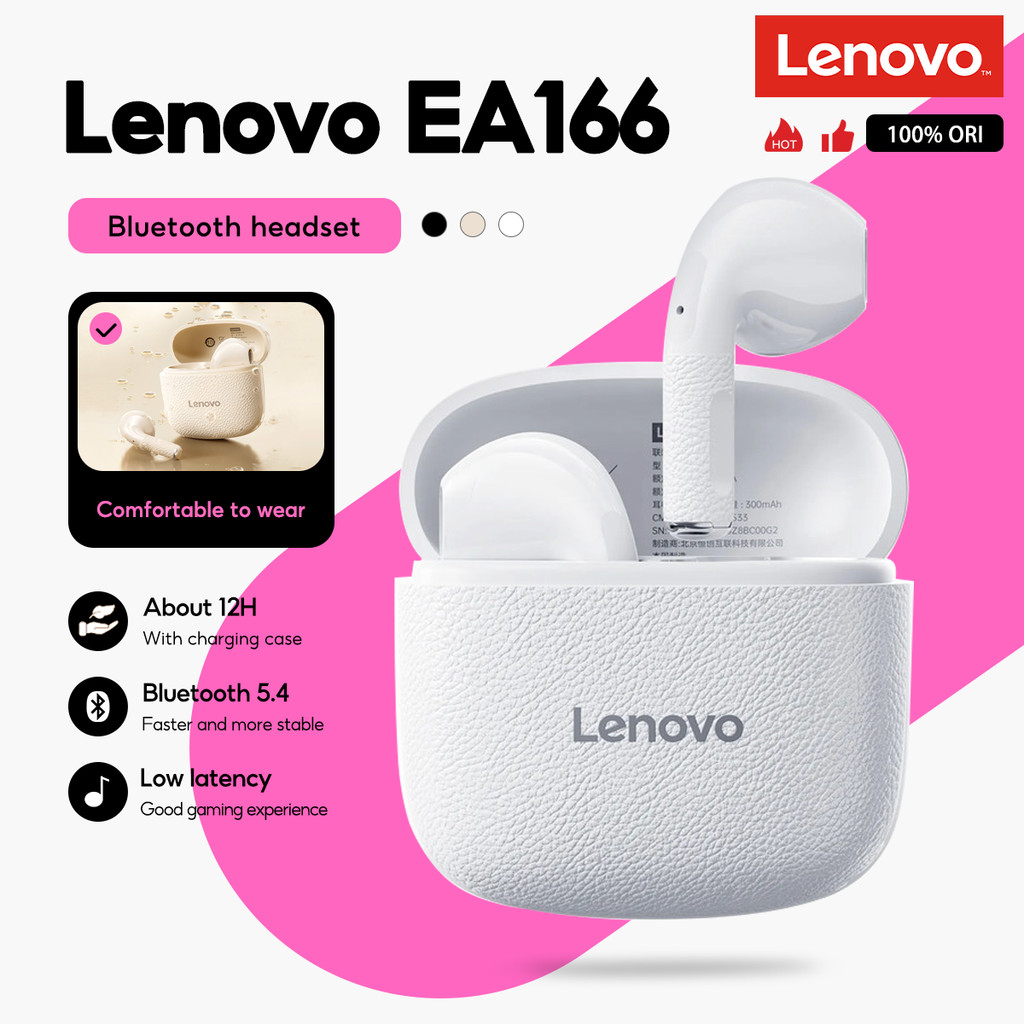 Lenovo EA166 หูฟัง TWS Mini HD สเตอริโอ HiFi ชุดหูฟัง Latency ต่ํากันน้ําสมาร์ท Touch Control หูฟังสําหรับสมาร์ทโฟนสแตนด์บายยาว HD Calls หูฟัง