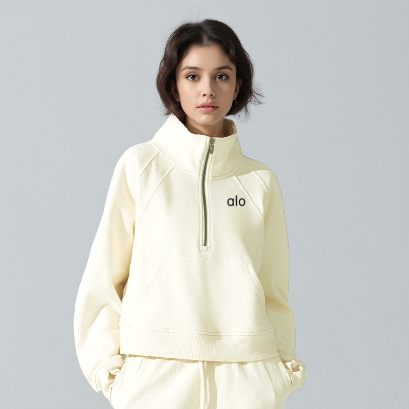 Al.yoga Stand Collar Loose Sports Towel Cotton Sweatshirt Jacket