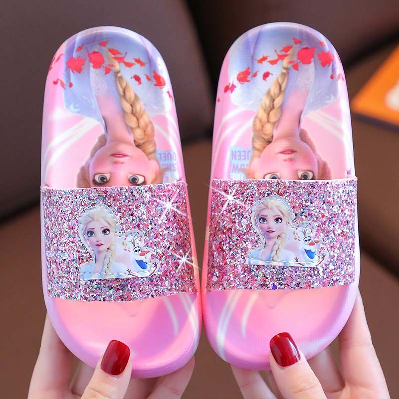 รองเท้าแตะเจ้าหญิงเอลซารองเท้าแตะแฟชั่นสำหรับเด็กอายุ 3-6 ปี พื้นรองเท้าเงางาม นุ่มสบาย