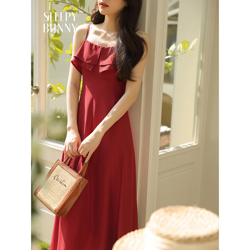 เดรส maxi พอง voluminous sleeve สำหรับผู้หญิง แขนกุด flowy slip dress ทรง A-line สบายๆสำหรับงานปาร์ต