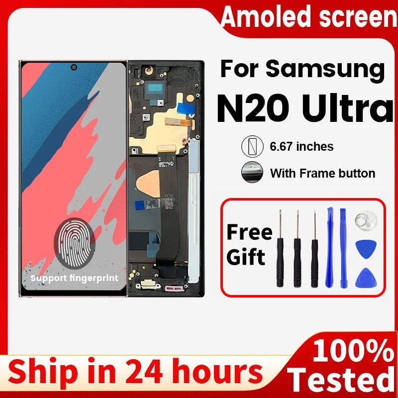 AMOLED สําหรับ Samsung Galaxy pantapa Note20 Ultra LCD N985F N986B จอแสดงผลหน้าจอสัมผัสกรอบและ Digit