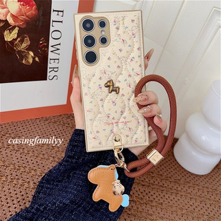 Floral Pony Pendant Suitable for Samsung S26Ultra Phone Case S23 S24 S25Ultra Wristband Hand Rope Phone Case S24Plus A26 A56 A57 Down Jacket Protective Cover