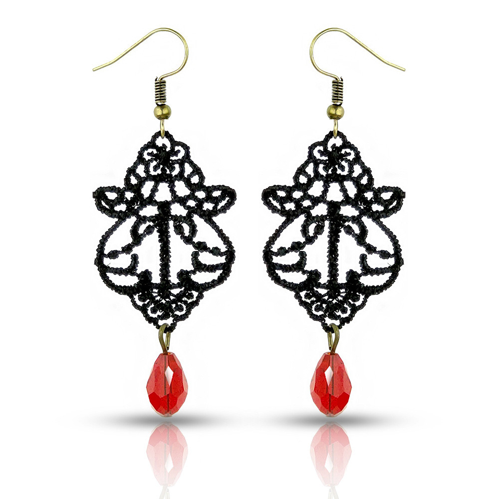 红色耳环民族风耳环高级感蕾丝耳钩夏季耳环波西米亚Red earrings national style earrings high sense lace earbzwdkg1234配饰旗舰店20260