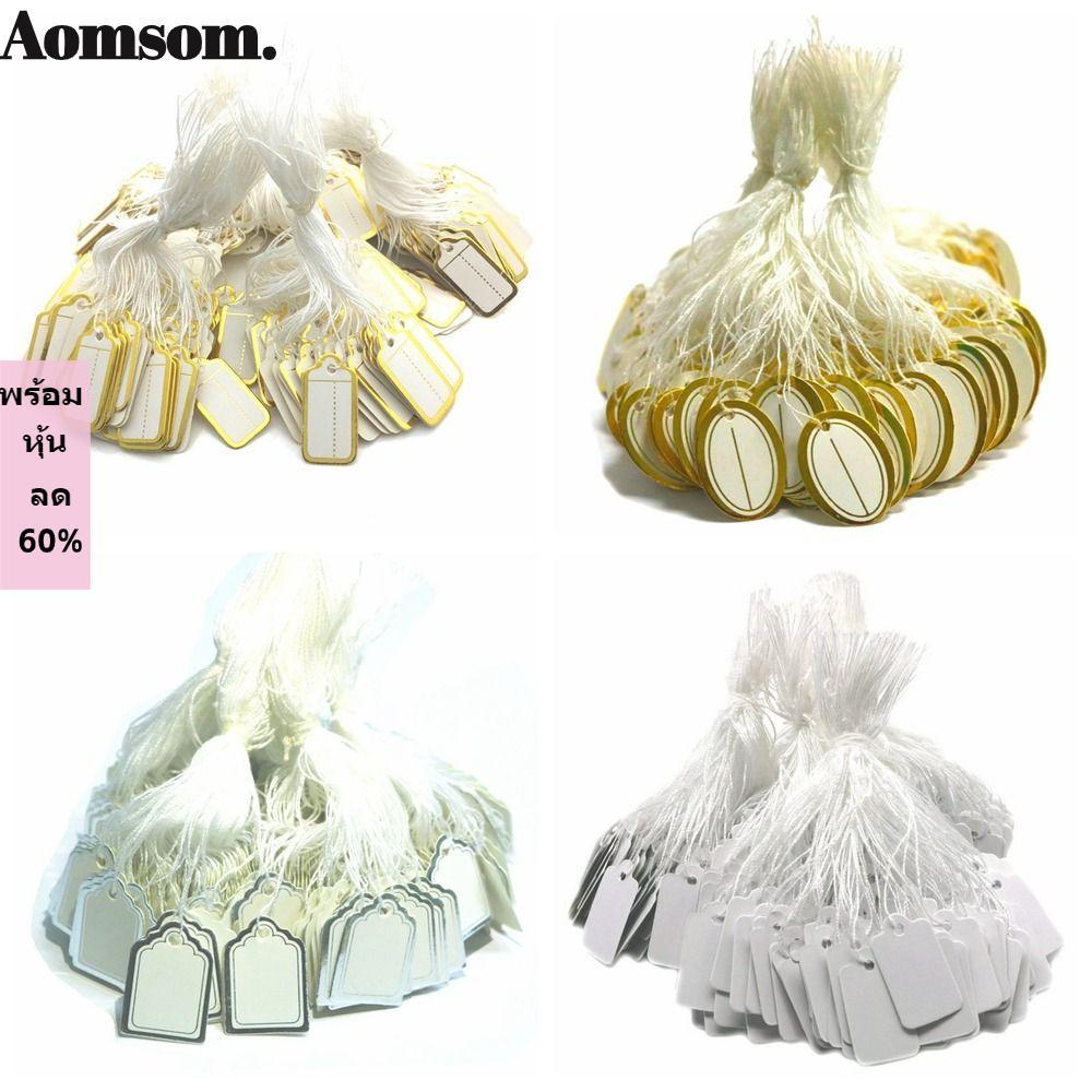 AOMSOM ป้ายราคาเครื่องประดับ 100 ชิ้น แท็กแขวนขอบทองเงิน กระดาษการ์ด สำหรับสร้อยคอแหวนสร้อยข้อมือ