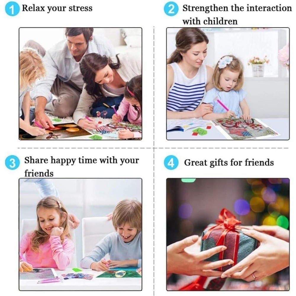 ชุดภาพวาดเพชรลายดอกบัว/ปลา, ทําเอง 5ง ภาพวาดเพชรโมเสคภาพวาดผ้าใบทําหัตถกรรมสําหรับตกแต่งผนังศิลปะ, ไม่มีกรอบ - รูปที่ 5