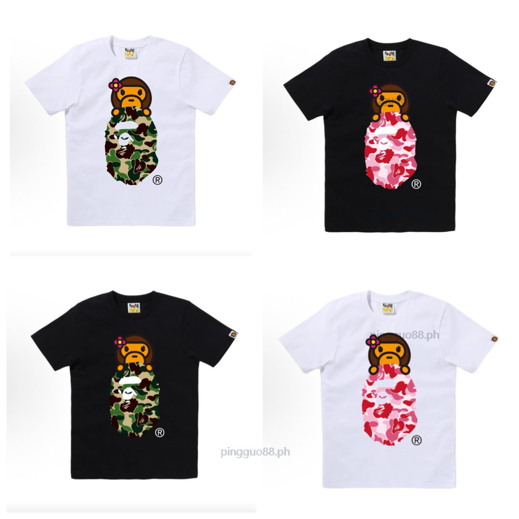เสื้อยืดแขนสั้นคอรอบแบบหลวม ๆ พรินต์ลายหัวลิงcamo ในสไตล์ใหม่จากฝ้ายบริสุทธิ์