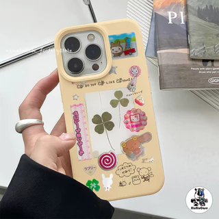 การ์ตูนโคลเวอร์โชคดี Case เคสไอโฟน For iPhone 11 17 16 15 12 13 14 15 Pro Max XR X XS Max 7 8 16 Plus เคสมือถือ สีพื้น