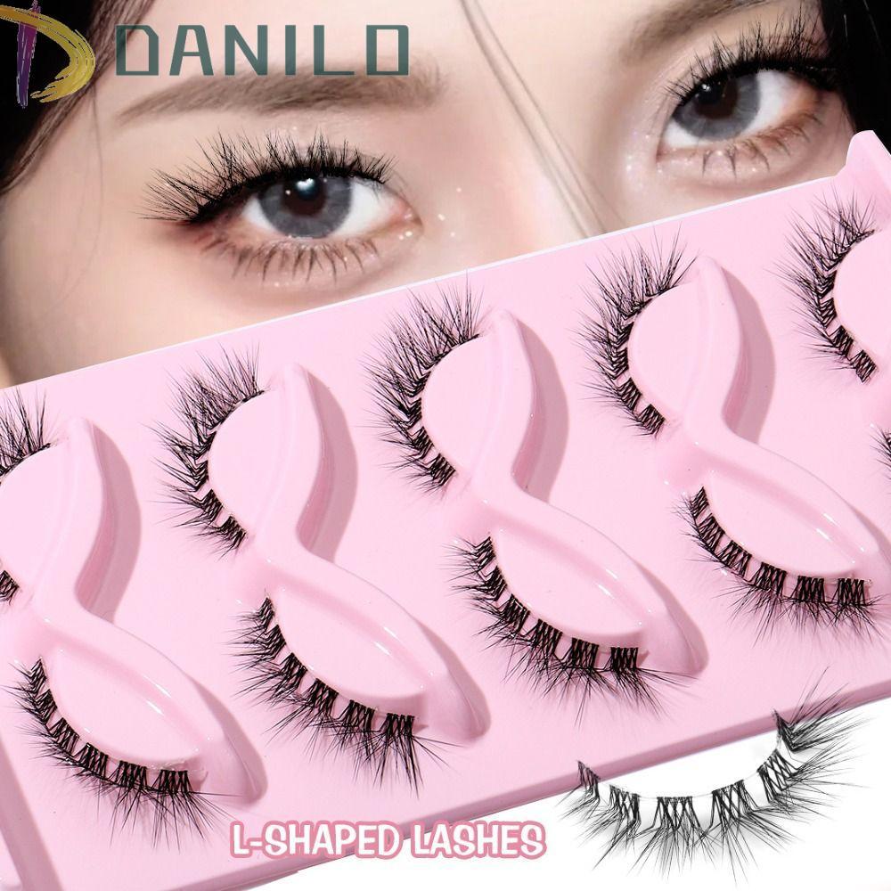 DANILO 5 คู่ L Curl ขนตาปลอม, Oblique Eye Tail ยาว Cat Eye ปลอม Lashes, Soft Full Strip Wispy Clear 