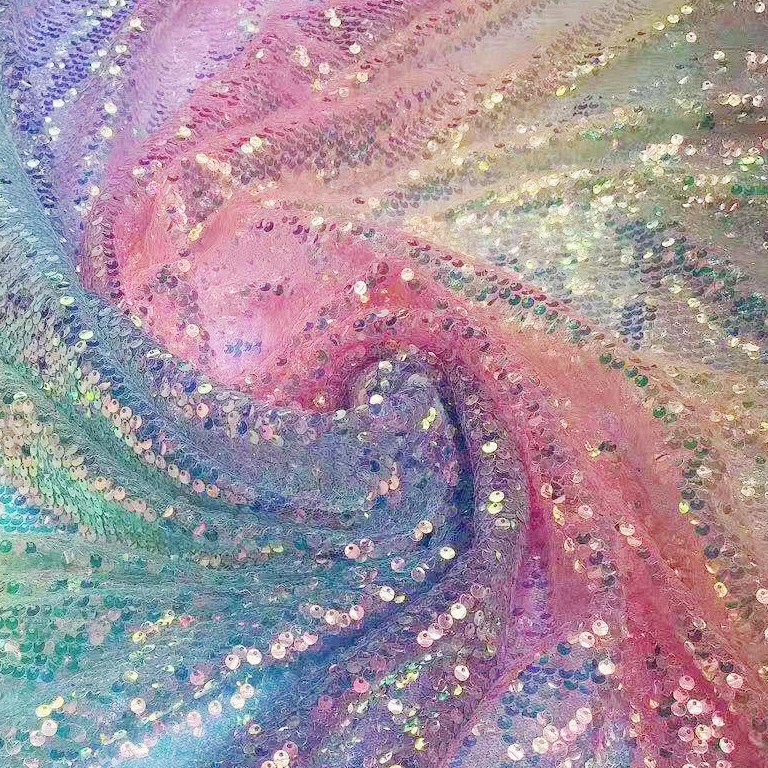 เลื่อมผ้า Rainbow 1Yard DIY ผ้า Sparkly 5 มม.เลื่อมชุดวันเกิด Party Party Supplies Multicolor Shimmer ตกแต่งเย็บสําหรับเสื้อผ้า