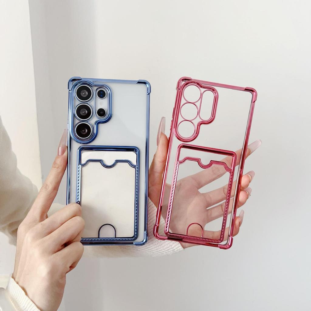 ที่ใส่บัตรElectroplatedเคสโทรศัพท์เหมาะสําหรับSamsung Galaxy S26, S25, S24, S23 ใหม่Samsung S26 Ultra Four-มุมDrop Protection Samsung S25 Ultraโปร่งใสฝาครอบป้องกัน