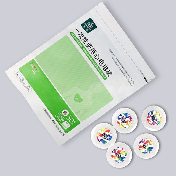 ใช้แบบใช้แล้วทิ้งทางการแพทย์ ECG Electrode Buckle Type Circular Monitor Dynamic ECG สติ๊กเกอร์ ECG ก