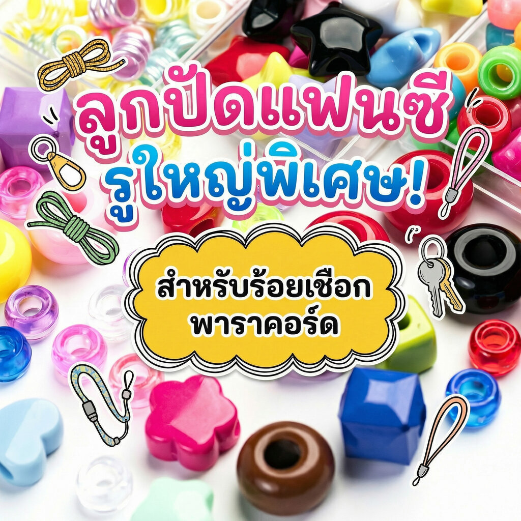 ลูกปัดตกแต่ง ลูกปัดรูใหญ่พิเศษ สำหรับร้อยเชือก เชือกพาราคอร์ด เชือกร่ม หรือ เชือกแบบอื่นๆ