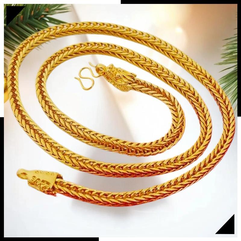 【 Ady】สร้อยคออัลลอยสีทองพร้อมจี้รูปหัวสุนัขจิ้งจอกและหางของจิ้งจอกทรงสี่เหลี่ยมขนาด6มม. สร้อยคอพร้อม