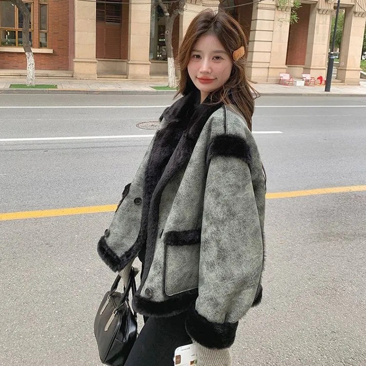 Sfumato เสื้อแจ็คเก็ตขนแกะชิ้นเดียวขนสัตว์ยอดนิยมเสื้อแจ็คเก็ตรถจักรยานยนต์ผ้าฝ้ายตุ๊กตาผู้หญิง