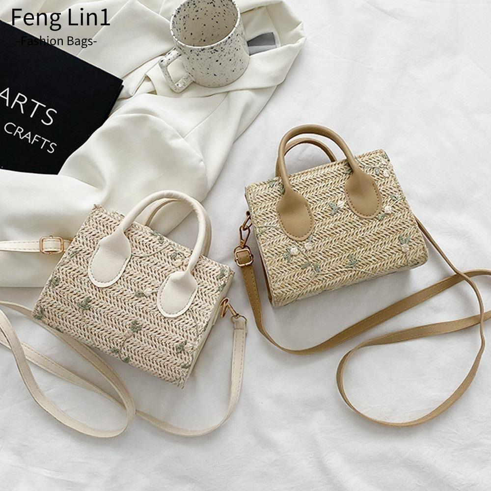 Fengling กระเป ๋ าฟางแฟชั ่ นสีทึบฤดูร ้ อนกระเป ๋ าสะพายข ้ าง
