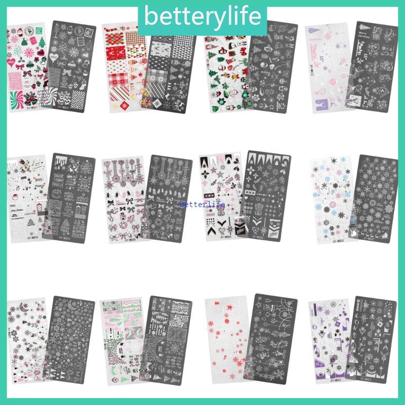 BTF Christmas Series Nails Template Snowflake Nails Stencil Stencil Stamp สําหรับเล็บ Salon