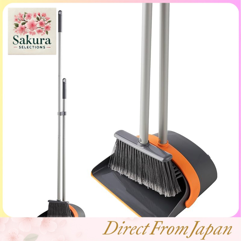 CLEANHOME Broom and Dustpan Set, Upright Broom for Indoor and Outdoor Use, Adjustable 127cm, Compact