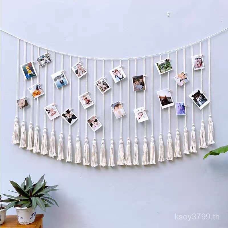 สุทธิที่ทําด้วยมือพื้นหลังแขวนผนังภาพผ้าฝ้ายสร้างสรรค์แขวนผนังเชือกตกแต่งภาพอินทอสีแดงนอร์ดิกตกแต่งพ