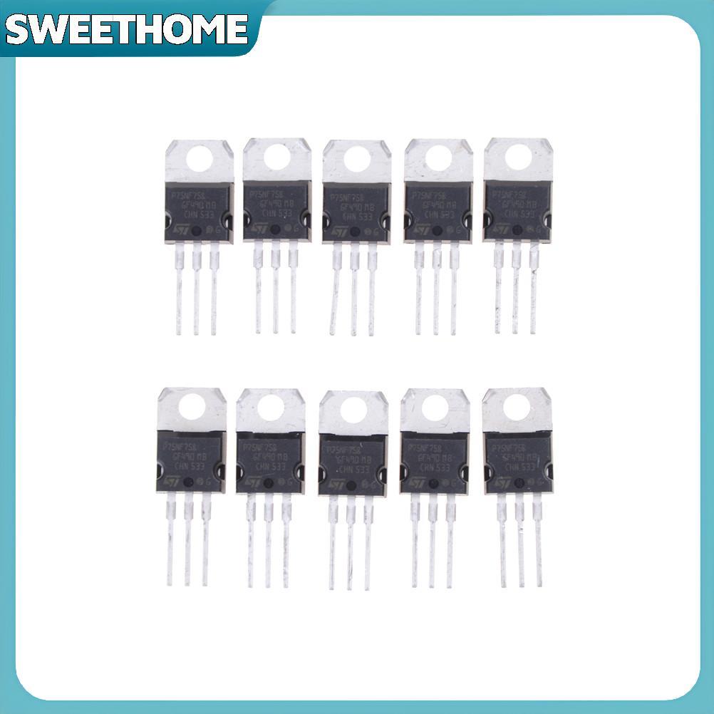 SWEETHOME 10 ชิ้น P75NF75 P75N75 STP75NF75 TO-220 ทรานซิสเตอร์ oril