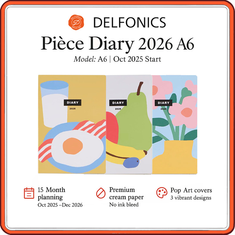 Delfonics Pièce 2026 A6 Monthly Planner – 15-Month Pocket Diary (Oct 2025–Dec 2026), Pop-Art Covers,