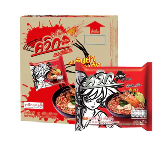 ไวไว ควิกแสบ บะหมี่กึ่งสำเร็จรุป ซอง 60 กรัม (กล่อง 30ซอง) กุ้งนึ่งมะนาว ต้มยำกุ้ง ต้มโคล้ง ต้มยำมันกุ้ง