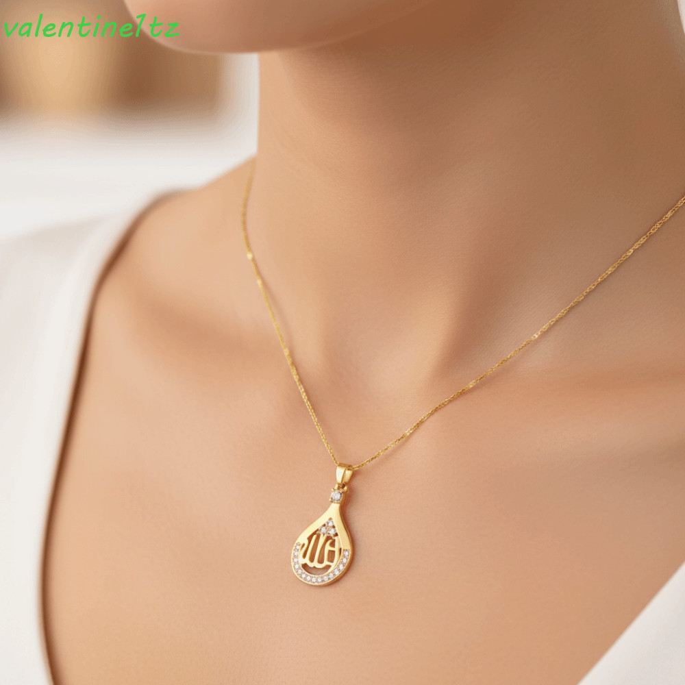 YOGIC Allah จี้สร้อยคอ, จี้ทรงหยดน้ําคริสตัล สร้อยคออิสลาม, แฟชั่นสัญลักษณ์ Faith รอบจี้ Quran สร้อย