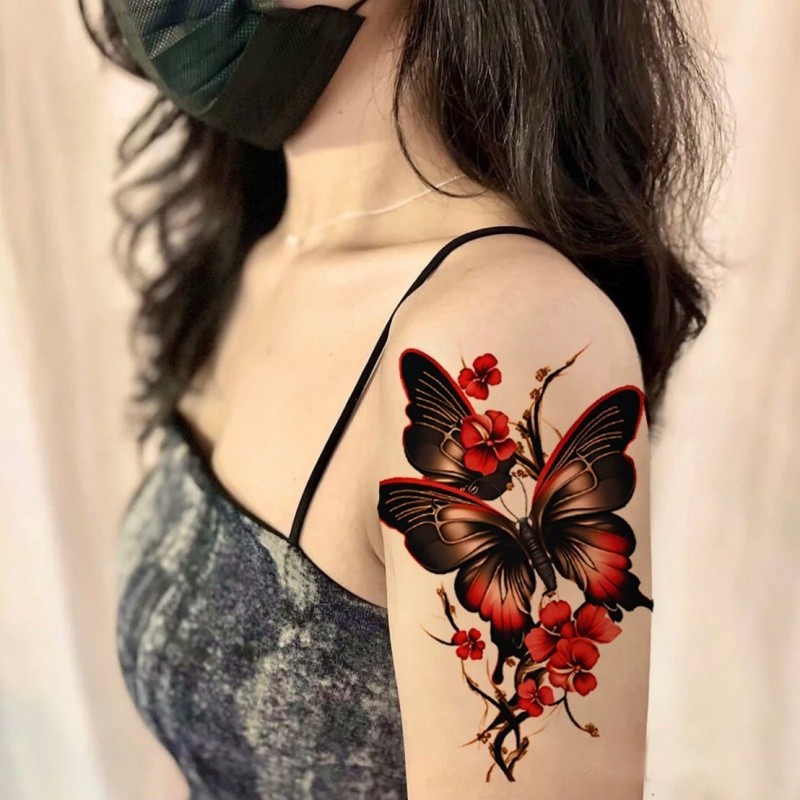 สติกเกอร์ลายสักชั่วคราวดีไซน์ผีเสื้อดอกพลัม สำหรับงาน.party และการประพรมส่วนบุคคล พยายามคงทนหลายวัน - รูปที่ 5