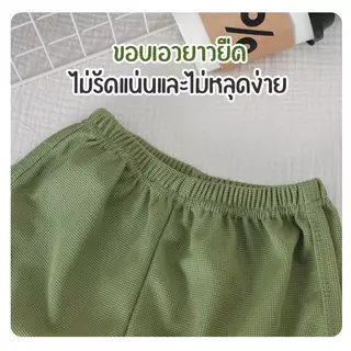 MooDeng Baby ชุดเซต เสื้อแขนกุด กางเกงขาสั้น ผ้าวาฟเฟิล ผ้าผสม คอกลม แขนสั้น เอวยางยืด ขาสั้น