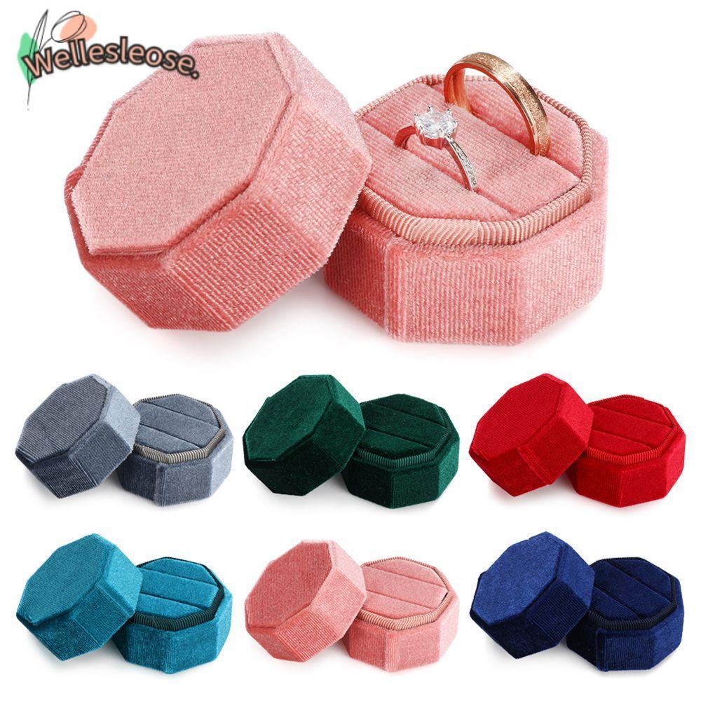 WELLE กล่องเครื่องประดับกํามะหยี่ทนทานหมั้นกล่องแสดงคุณภาพสูง