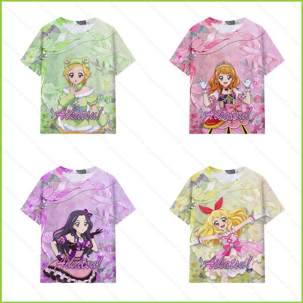 เสื้อยืดอะนิเมะแขนสั้น Aikatsu STARS Nijino Yume Sakuraba Rola สำหรับฤดูร้อน