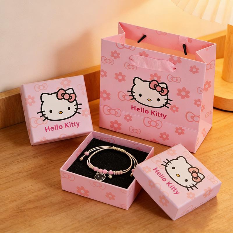 กล่องของขวัญเครื่องประดับแมวสีชมพูพร้อมสร้อยคอ แหวน และสร้อยข้อมือ ของขวัญวันเกิดผู้หญิง