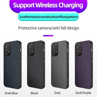 สําหรับ Samsung Galaxy A55 A35 A25 A15 A12 A13 A14 A21S A22 A23 A24 A31 A32 A33 A34 A50 A51 A52 A52S A53 A54 A55 A71 A72 A73 A30S A50S คาร์บอนไฟเบอร์หนังแม่เหล็กเคสโทรศัพท์ป้องกันกล้องกันกระแทกซิลิโคนนุ่มฝาครอบ