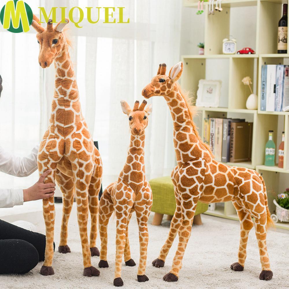 MIQUELZA ตุ๊กตาสัตว์นุ่มของเล่นเด็กตกแต่งห้องนอนตุ๊กตายีราฟจําลองน่ารัก