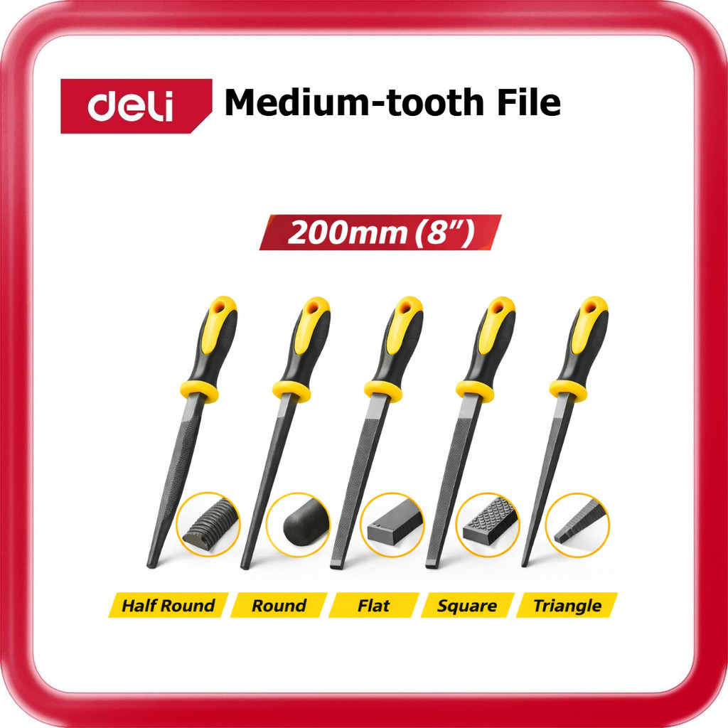 [ DELI ] (DL76108 DL78108 DL75108 DL79108 DL77108) ไฟล์ฟันขนาดกลาง 8 นิ้ว 200 มม. สามเหลี่ยมสี่เหลี่