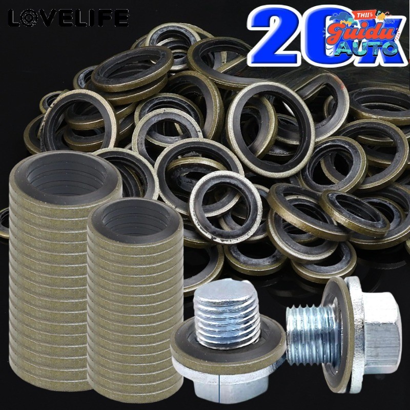 [ MOAuto ]ชุดซีลปลั๊กท่อระบายน้ํารถยนต์: M6/M8/M10/M12/M14/M16/M18/M20 เครื่องซักผ้า, แหวนแผ่นยางโลหะทนทาน, ชุดปะเก็นเปลี่ยนน้ํามันสากล (10/20 ชิ้น)