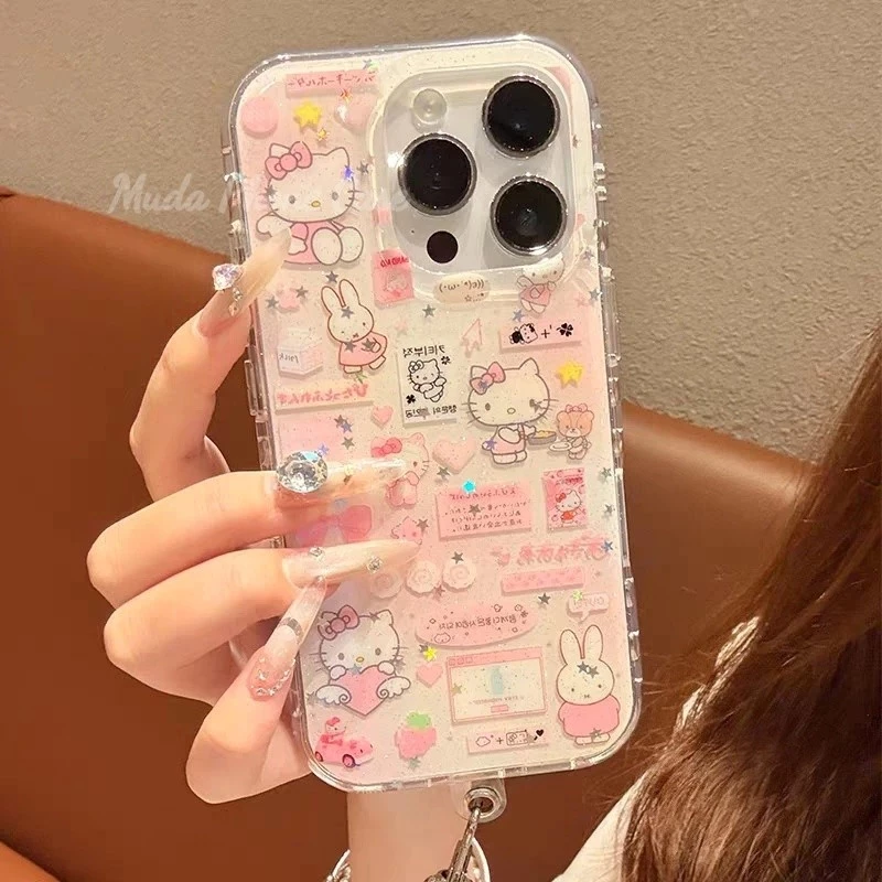 เคสไอโฟน 17 11 การ์ตูนโบว์โบว์สีชมพูคิตตี้กระต่ายแมว สำหรับ IPhone 13 14 15 11 16 12 Pro Max 15 16 12 11 Pro 16 15 Plus