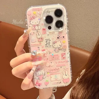 เคสไอโฟน 17 11 การ์ตูนโบว์โบว์สีชมพูคิตตี้กระต่ายแมว สำหรับ IPhone 13 14 15 11 16 12 Pro Max 15 16 12 11 Pro 16 15 Plus