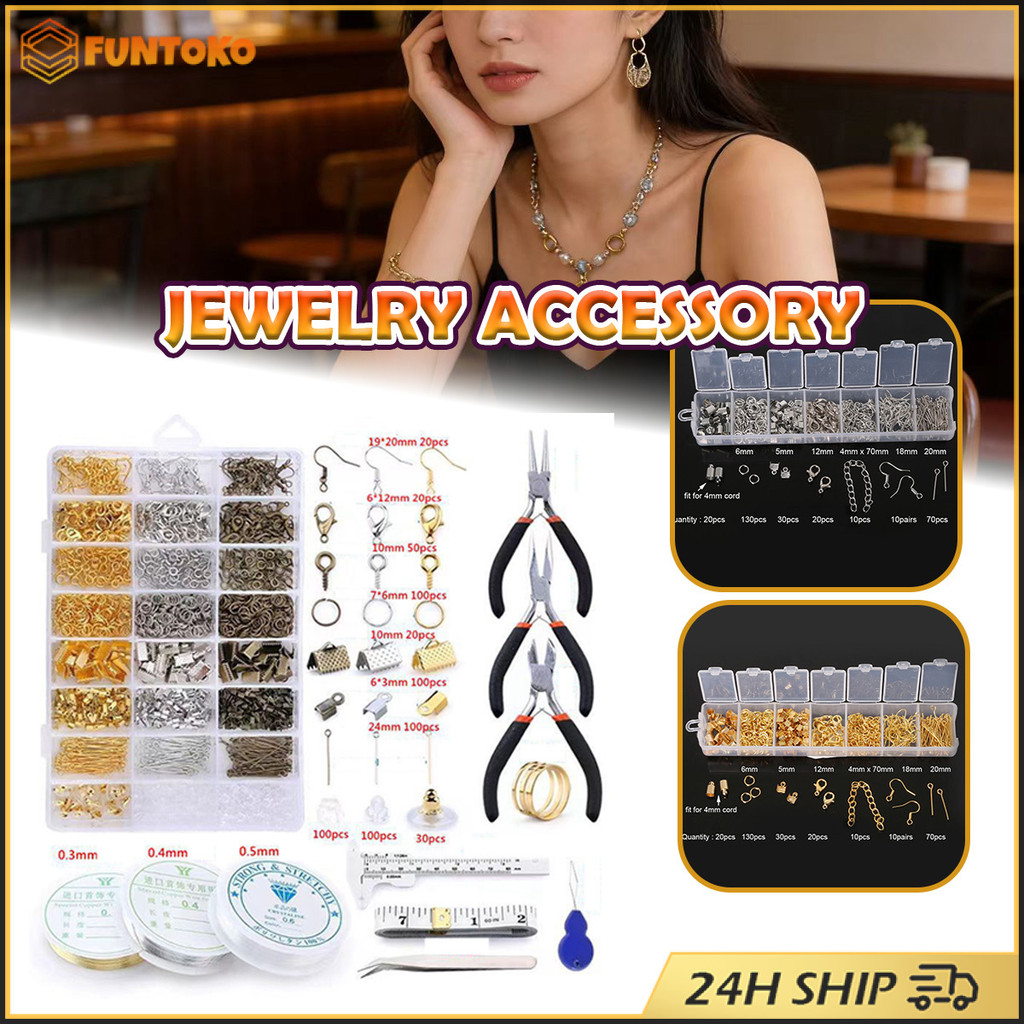 สินค้ามีคุณภาพ เซตใหญ่ ชุดเครื่องมือทําเครื่องประดับ คีม ตะขอเกลียว ชุดกล่องอุปกรณ์ ต่างหู สร้อยคอ DIY สีเงิน สีทอง