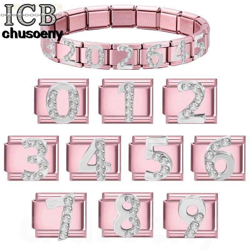 สร้อยข้อมือสแตนเลสประดับกุหลาบสีชมพูกับเพชรสังเคราะห์จากอิตาลี ขนาดพอดีมือ 9 มิลลิเมตร