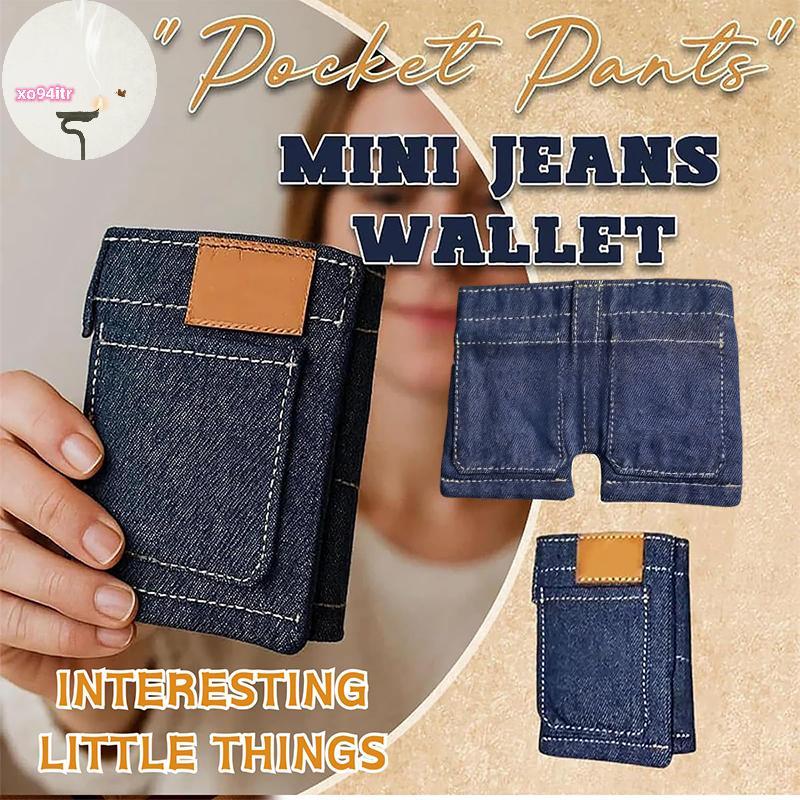XOITR Poet Pants Mini Jeans Wallet, Jean Wallet, Cute Folding Denim Coin Purse Small Card Holder, Po