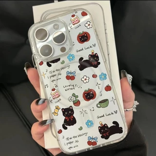 การชาร์จแบบไร้สาย เปลือกแม่เหล็ก สวรรค์แมวดำ for iPhone X XS MAX XR 7/8PLUS 17 16 15 14 เคสไอโฟน 13 12 11 PRO MAX ขั้นสู