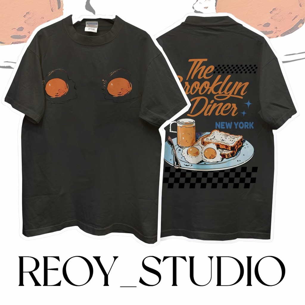 REOY_STUDIO♥เสื้อยืดแขนสั้น เสื้อ egg 2026 Oversize T-Shirt โอเวอร์ไซส์  สกรีนลายสวยงาม พิมพ์ คอกลม 