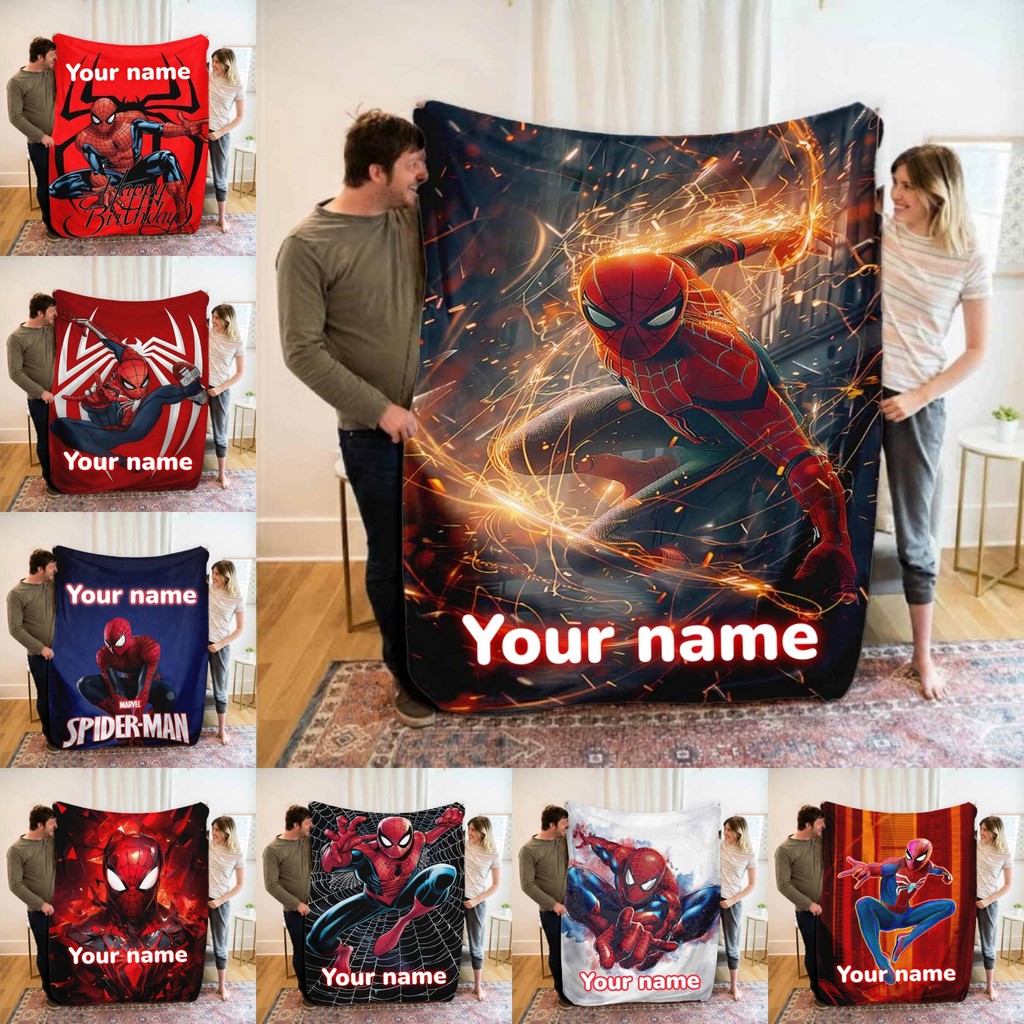 [ชื่อที่กําหนดเอง] ผ้าห่มสักหลาด Spider-Man Superhero Personal Soft Aircond Nap ผ้าห่ม | ของขวัญวันเกิดสําหรับเด็กผู้ชาย