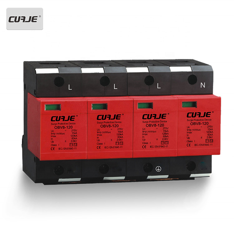100% ใหม่ 120KA 220v แรงดันไฟฟ้าต่ํา SPD lightning Arrester Ac Surge Protector สําหรับอุปกรณ์กระจาย 