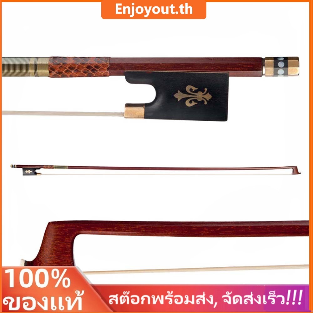 ใหม่--Violin Bow (Pernambuco Bow Stick Black Ebony Frog และ Horsetail Bow Hair) สําหรับ 4/4 Full Siz
