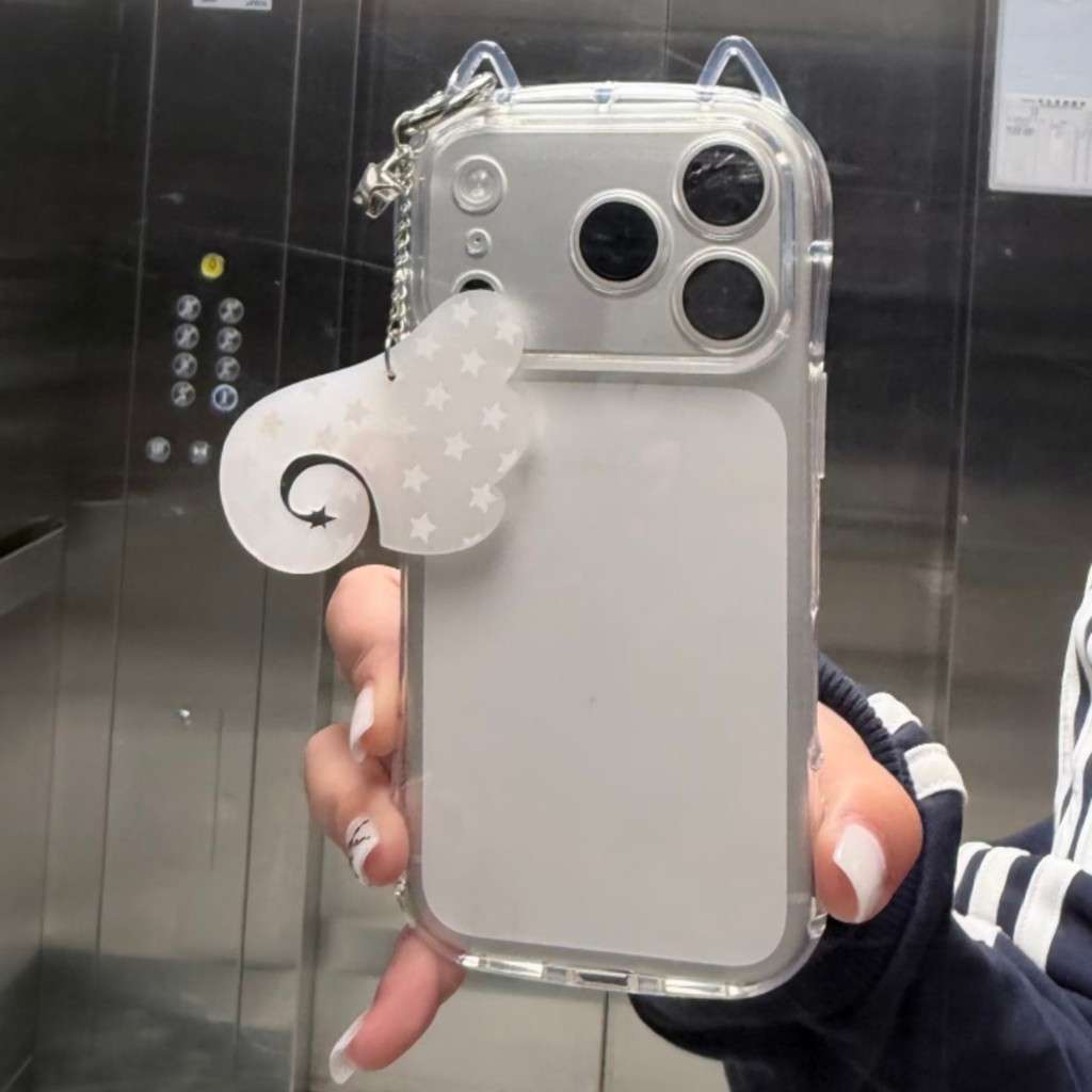ปีกบิน| Simple Cat Ear Case เหมาะสําหรับ 17promax เคสโทรศัพท์ 16plus สไตล์ใหม่ 15por โปร่งใส 14/13 ซิลิโคนนุ่ม xr หญิงป้องกันกรณี