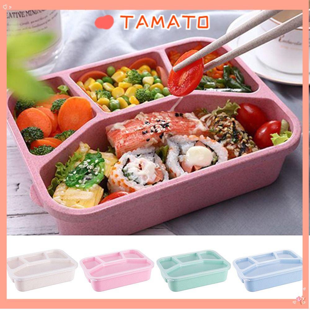 TAMATO กล่องข้าวสไตล์ Japes, ช่องพลาสติกหลากสี Bento , 4-grids Leakproof เตาอบไมโครเวฟภาชนะบรรจุอาหา